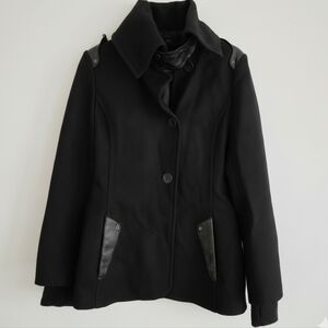Rudsak Black Wool Coat/ peacoat/ jacket with Leeather Trim , Women Size M